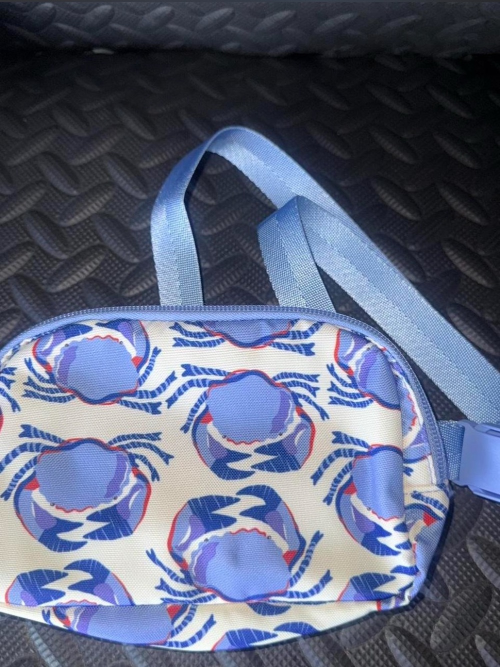 This is a Vera Bradley Lighten Up Slim Easy Crossbody bag in the "Feelin' Crabby